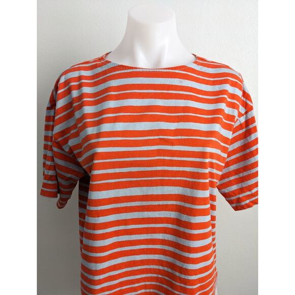 Marimekko Uniqlo Sz Small Crew Neck Tee T Shirt Orange Blue Stripe Half Sleeves - Picture 7 of 16